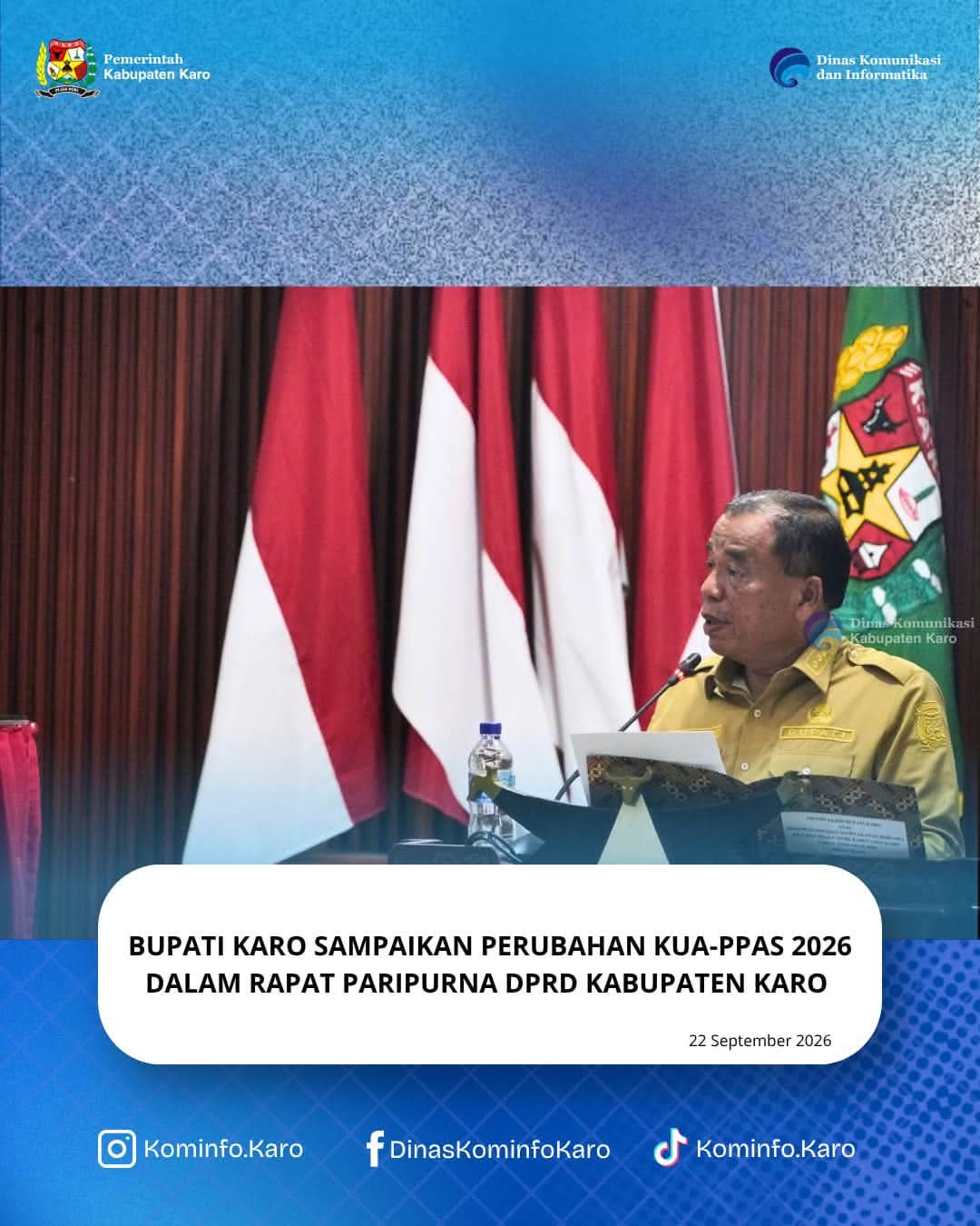 Bupati Karo Sampaikan Perubahan KUA-PPAS 2026 Dalam Rapat Paripurna DPRD Kabupaten Karo