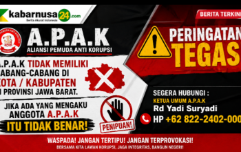 A.P.A.K Tegaskan Hanya Punya 9 Anggota, Tak Buka Cabang di Jawa Barat Warga diminta waspada terhadap pihak yang mengaku sebagai anggota A.P.A.K. Setiap anggota wajib menunjukkan KTA dan surat tugas khusus saat menjalankan tugas. A.P.A.K Tegaskan Hanya Punya 9 Anggota, Tak Buka Cabang di Jawa Barat Warga diminta waspada terhadap pihak yang mengaku sebagai anggota A.P.A.K. Setiap anggota wajib menunjukkan KTA dan surat tugas khusus saat menjalankan tugas.