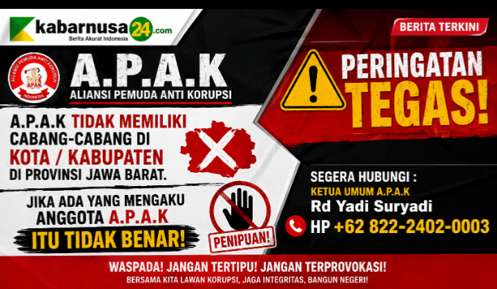 A.P.A.K Tegaskan Hanya Punya 9 Anggota, Tak Buka Cabang di Jawa Barat Warga diminta waspada terhadap pihak yang mengaku sebagai anggota A.P.A.K. Setiap anggota wajib menunjukkan KTA dan surat tugas khusus saat menjalankan tugas.