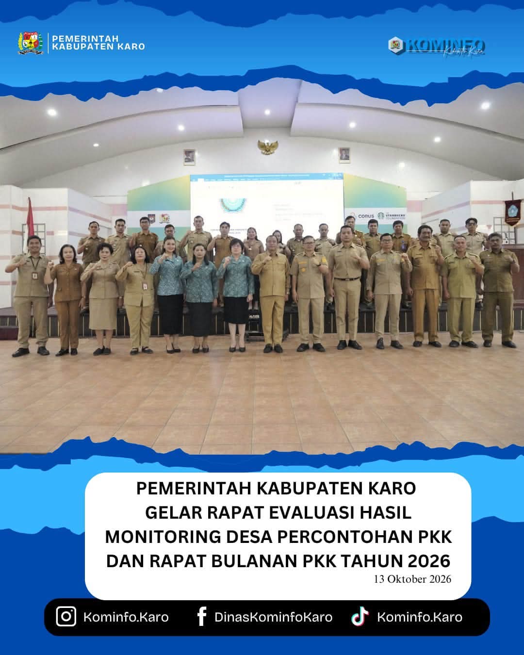 Rapat Evaluasi Hasil Monitoring Desa Percontohan PKK dan Rapat Bulanan PKK Tahun 2026 Kabupaten Karo
