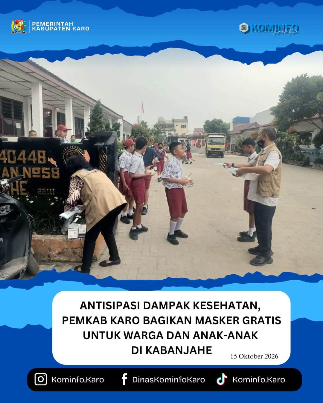 Pemkab Karo Bagikan Masker Gratis untuk Warga dan Anak-Anak di Kabanjahe