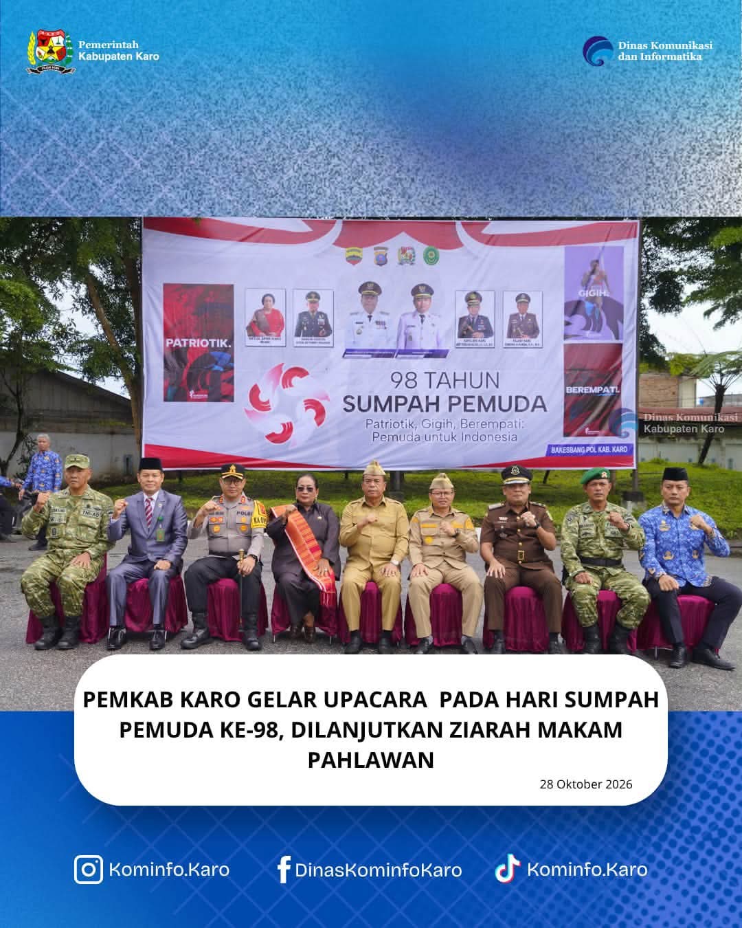 Pemkab Karo Gelar Upacara pada Hari Sumpah Pemuda ke-98, Dilanjutkan Ziarah Makam Pahlawan