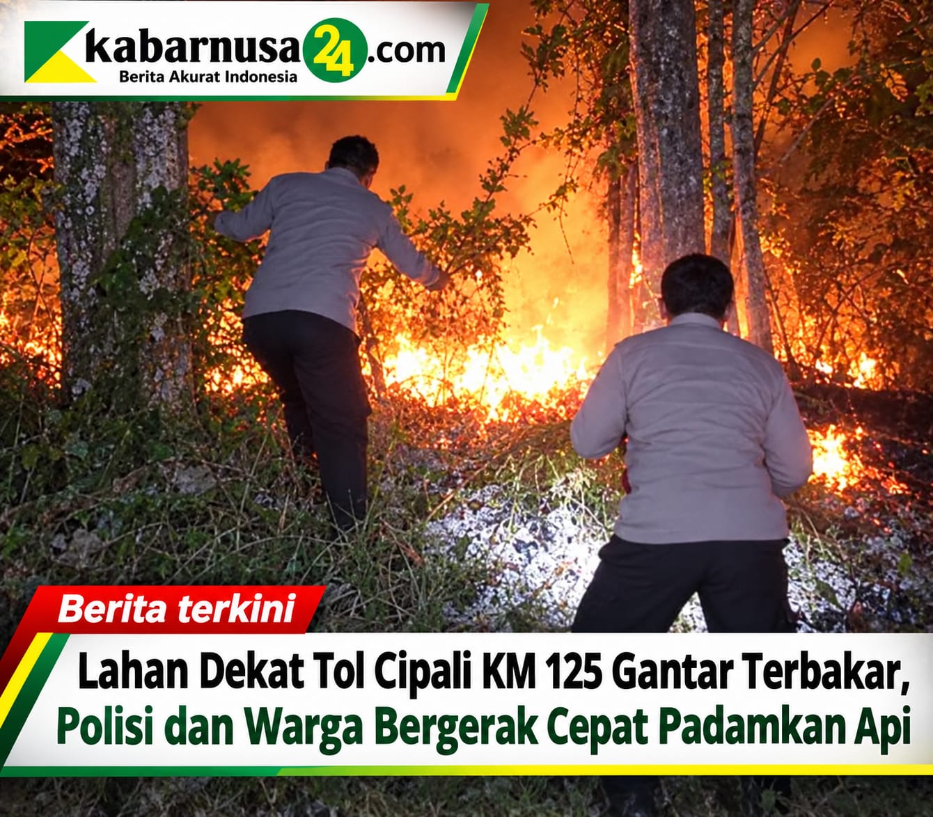 Lahan Dekat Tol Cipali KM 125 Gantar Terbakar, Polisi dan Warga Bergerak Cepat Padamkan Api