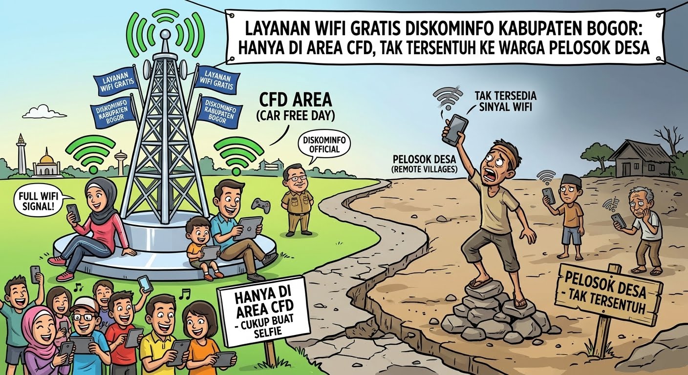 Gunakan APBD Miliaran, Layanan WiFi Gratis Diskominfo Kabupaten Bogor Hanya di Area CFD Tak Tersentuh ke Warga Pelosok Desa