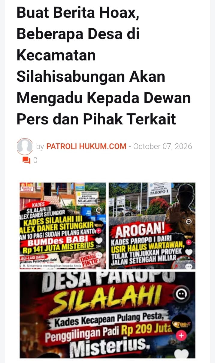 Tiga Desa, Setengah Miliar, dan Satu Media Pembela: Skandal Dana Desa Silahisabungan Makin Terbuka