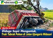 Diduga Sopir Mengantuk, Truk Tabrak Pohon di Jalan Ujungaris Widasari