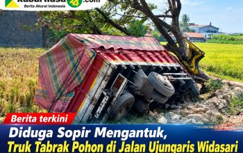 Diduga Sopir Mengantuk, Truk Tabrak Pohon di Jalan Ujungaris Widasari