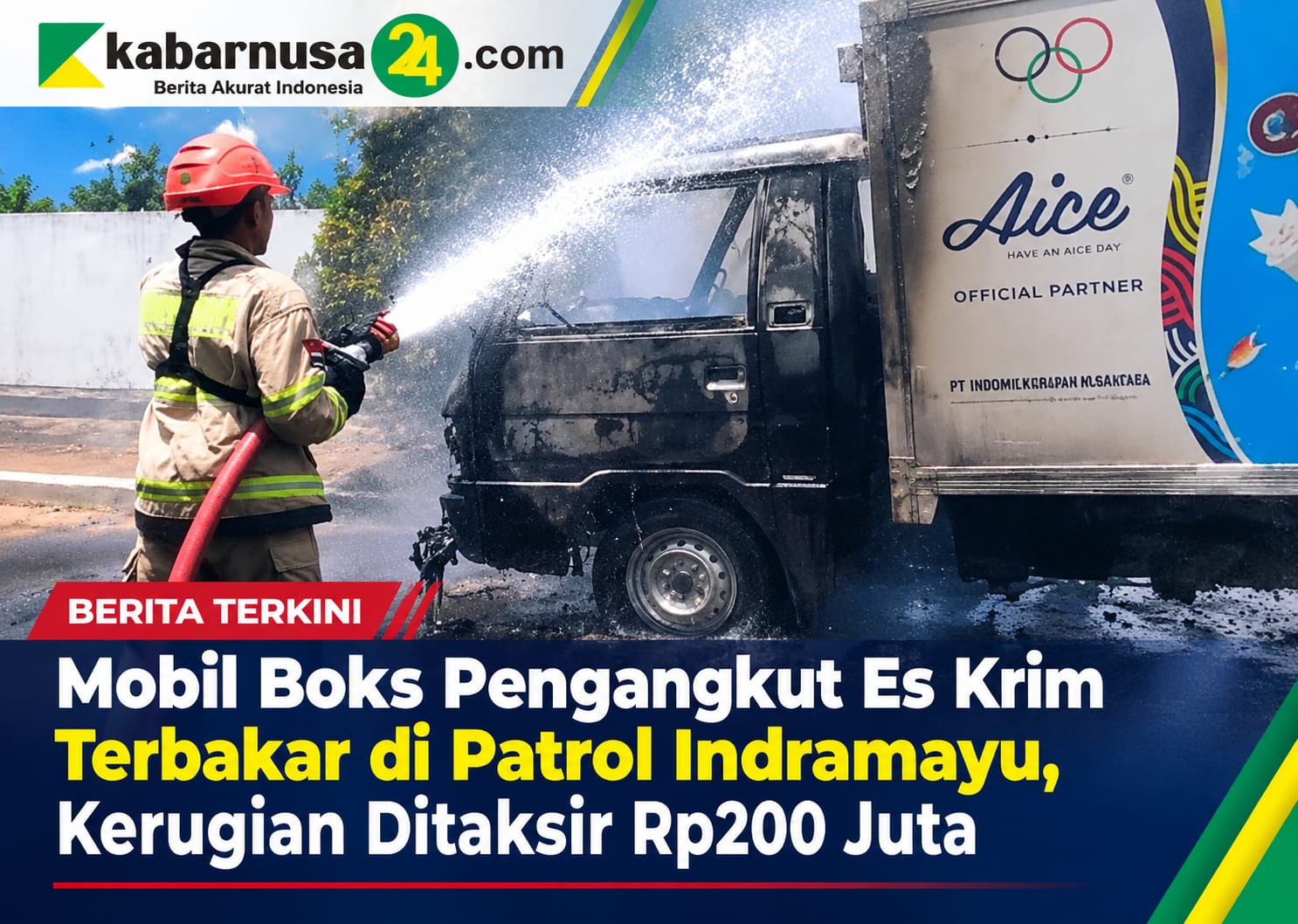 Mobil Boks Pengangkut Es Krim Terbakar di Patrol Indramayu, Kerugian Ditaksir Rp200 Juta