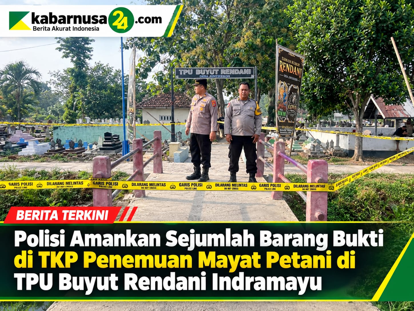 Polisi Amankan Sejumlah Barang Bukti di TKP Penemuan Mayat Petani di TPU Buyut Rendani Indramayu