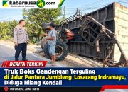 Truk Boks Gandengan Terguling di Jalur Pantura Jumbleng Losarang Indramayu, Diduga Hilang Kendali