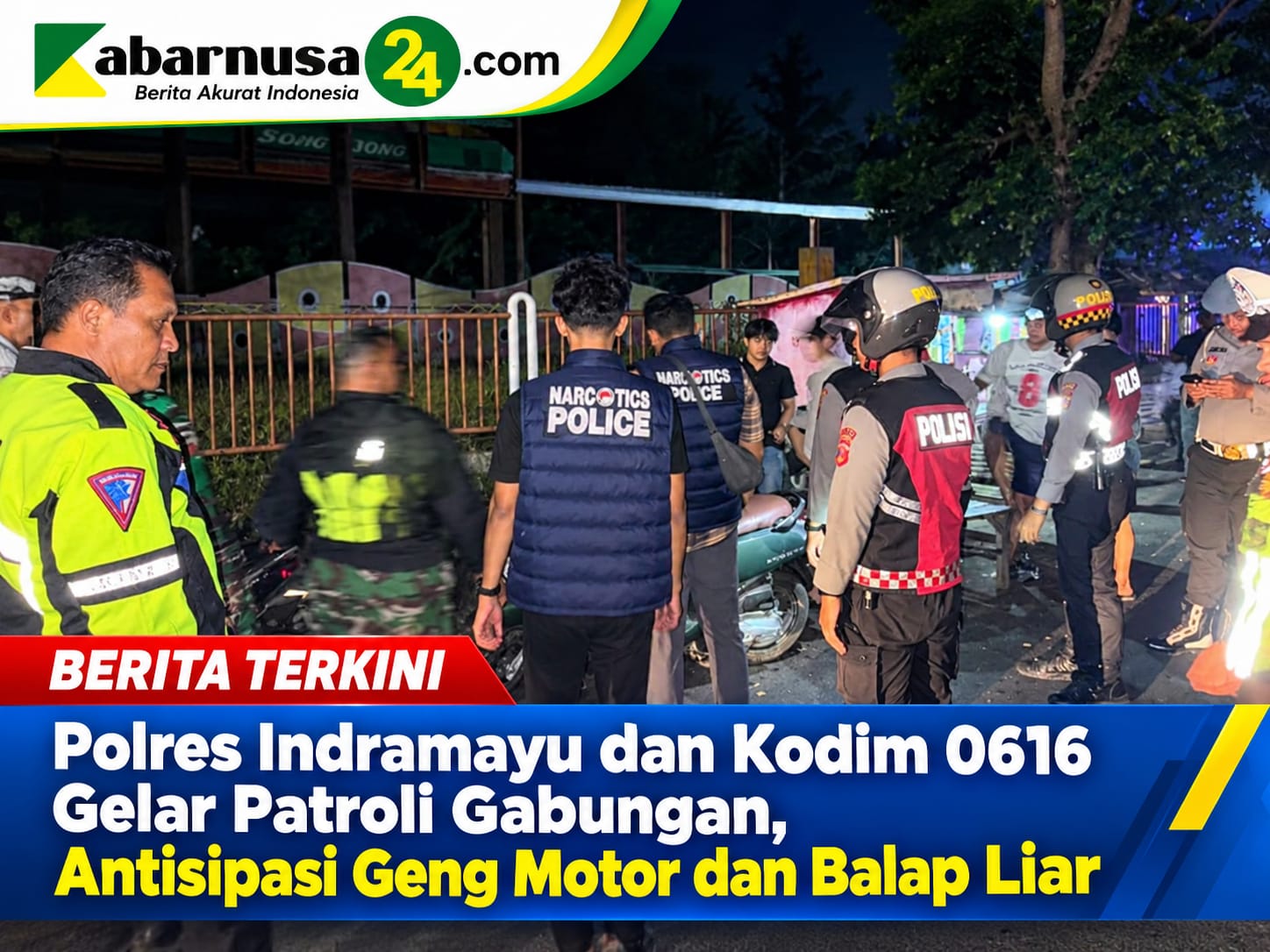 Polres Indramayu dan Kodim 0616 Gelar Patroli Gabungan, Antisipasi Geng Motor dan Balap Liar