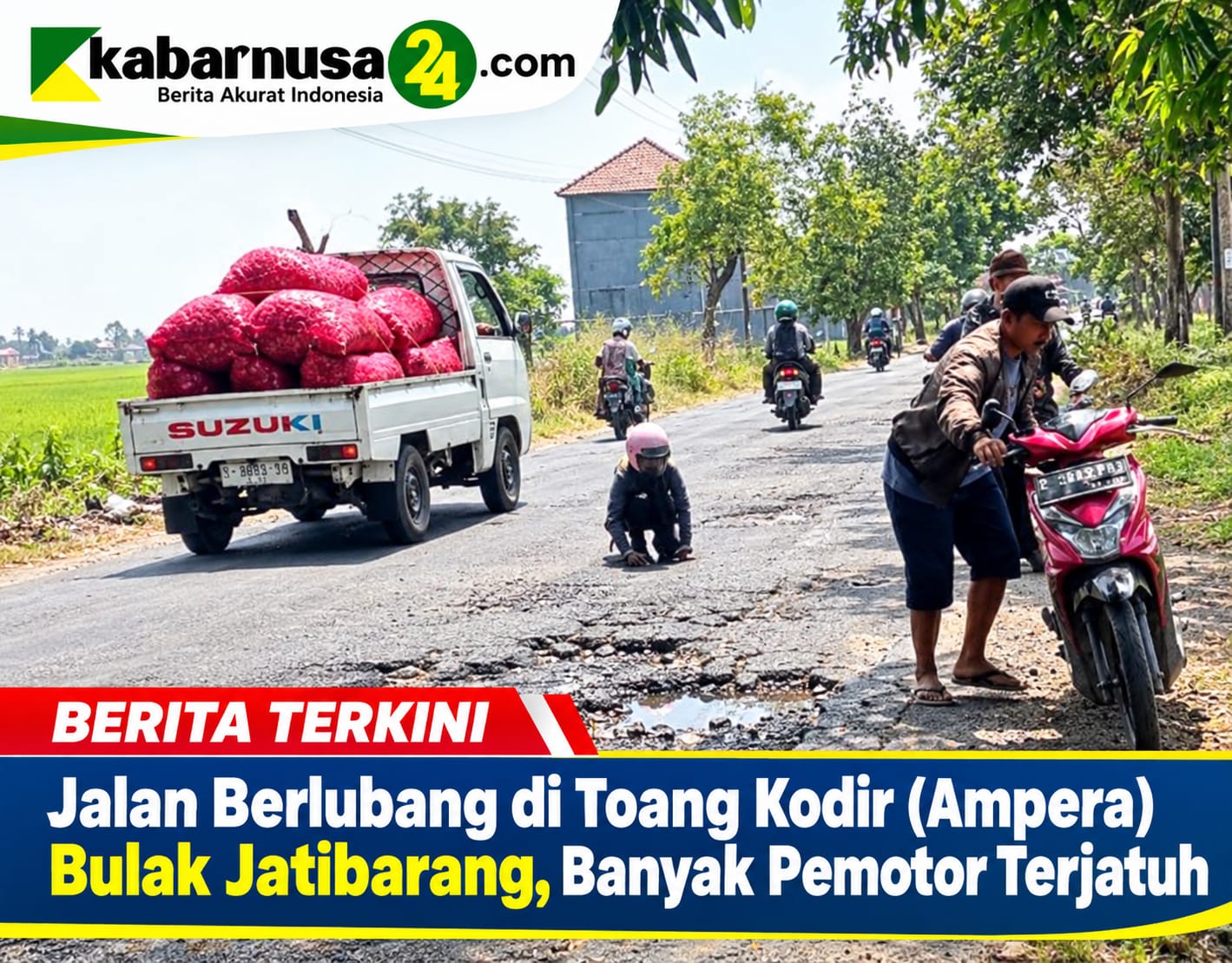 Jalan Berlubang di Toang Kodir (Ampera) Bulak Jatibarang, Banyak Pemotor Terjatuh