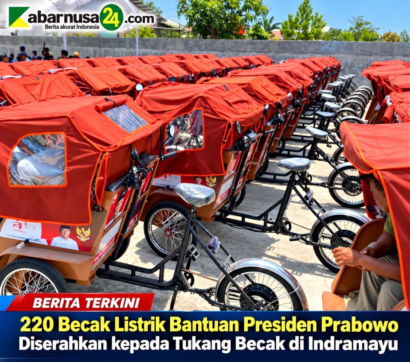 220 Becak Listrik Bantuan Presiden Prabowo Diserahkan kepada Tukang Becak di Indramayu