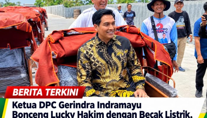Ketua DPC Gerindra Indramayu Bonceng Lucky Hakim dengan Becak Listrik, 220 Unit Bantuan Presiden Disalurkan