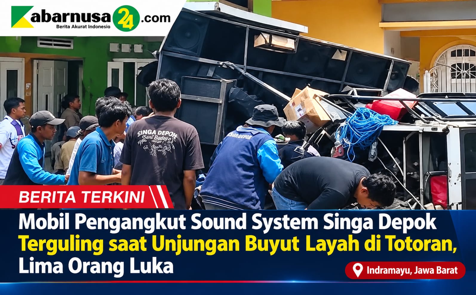 Mobil Pengangkut Sound System Singa Depok Terguling saat Unjungan Buyut Layah di Totoran, Lima Orang Luka