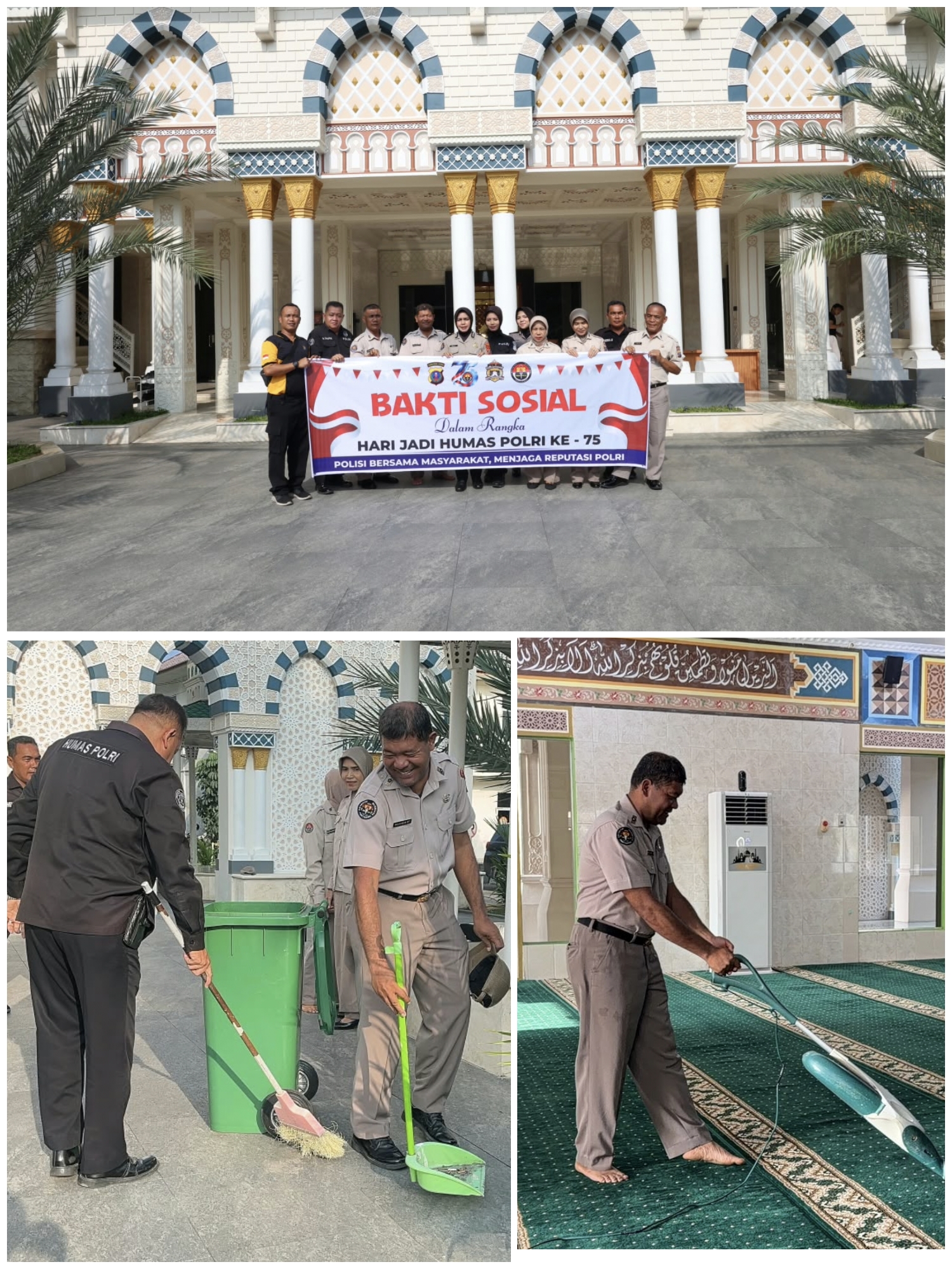 Sambut Hari Jadi Humas Polri ke-75, Bid Humas Polda Sumut Gelar Bakti Sosial Bersihkan Rumah Ibadah